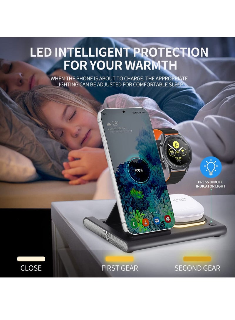 شاحن لاسلكي لهاتف Samsung S23 Ultra، محطة شحن سامسونج 3 في 1 لهاتف Samsung S23+/S22 Ultra/S22/Z Fold 4/Z Flip 4، شاحن ساعة سامسونج لساعة Galaxy Watch 5/5 Pro/4/3/Active 2