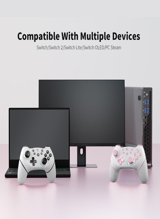 ايس جامر وحدة تحكم لاسلكية من AceGamer، قطعتان، لأجهزة Nintendo Switch/Lite/OLED/Switch 2/PC، مزودة باهتزاز مزدوج/Turbo/Ergonomic! (أبيض ووردي) - Image 5
