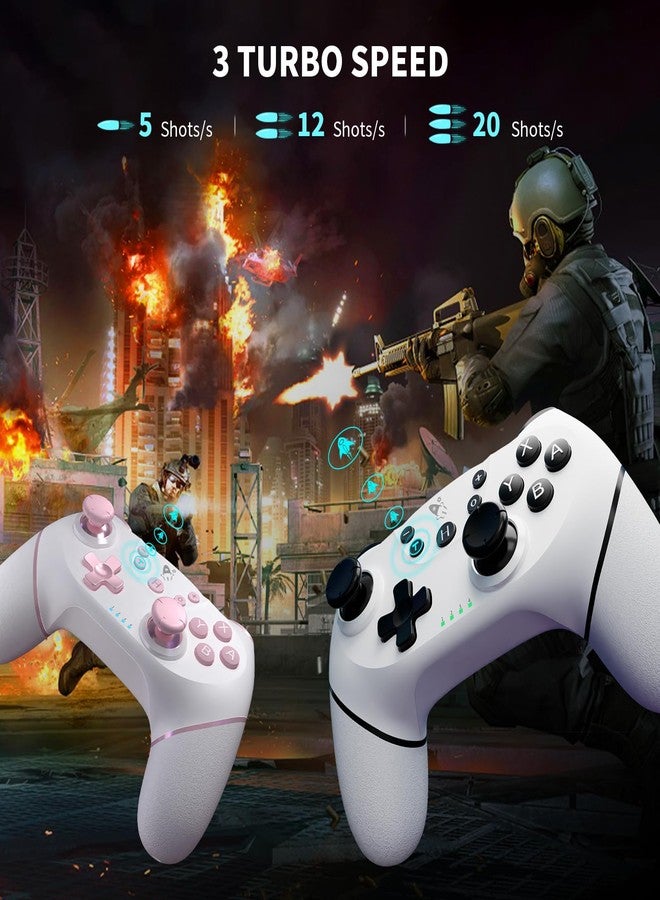ايس جامر وحدة تحكم لاسلكية من AceGamer، قطعتان، لأجهزة Nintendo Switch/Lite/OLED/Switch 2/PC، مزودة باهتزاز مزدوج/Turbo/Ergonomic! (أبيض ووردي) - Image 4