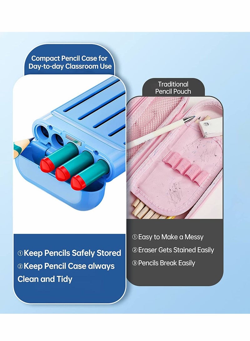 SYOSI Pencil Case, Small Pencil Case for Kids, Plastic Pencil Case Cute Hard Pencil Box with 5pcs Pencils, Eraser and Ruler, for School Supplier (Blue) - Image 3