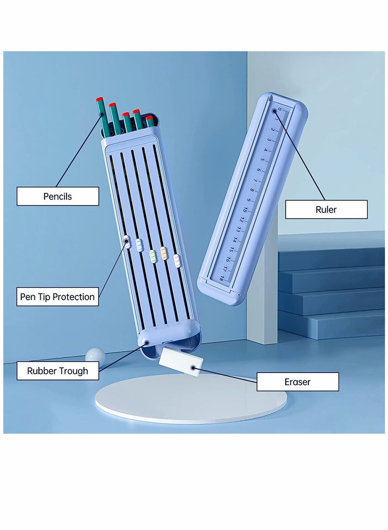 SYOSI Pencil Case, Small Pencil Case for Kids, Plastic Pencil Case Cute Hard Pencil Box with 5pcs Pencils, Eraser and Ruler, for School Supplier (Blue) - Image 5