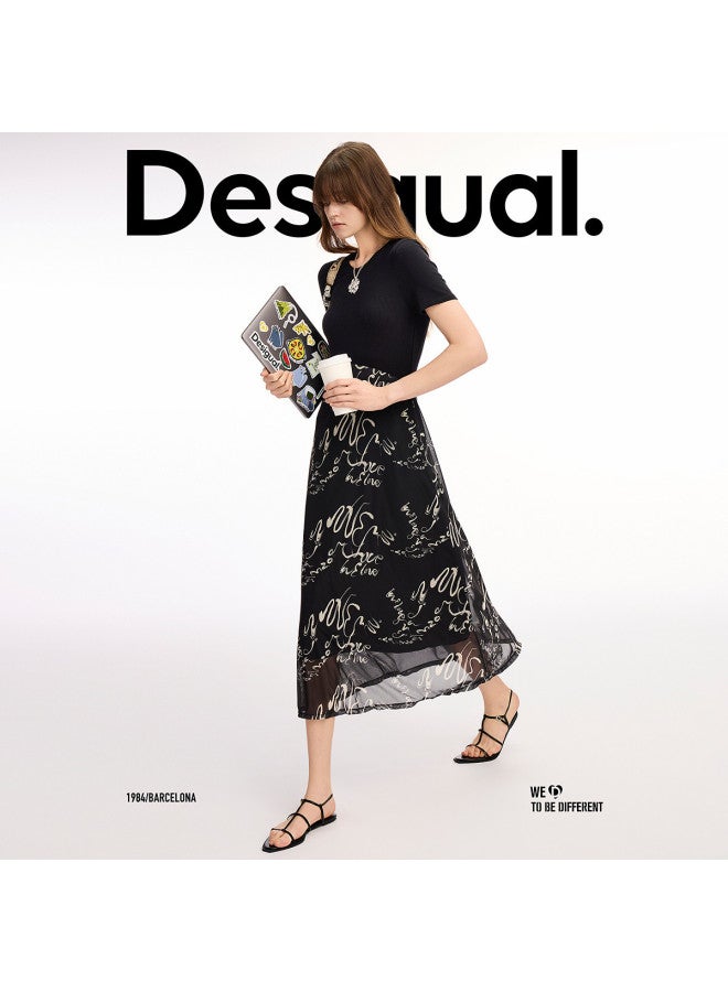 DESIGUAL spring-summer 2025 New Slim-fit Printed Mesh Paneled Dress - Image 2