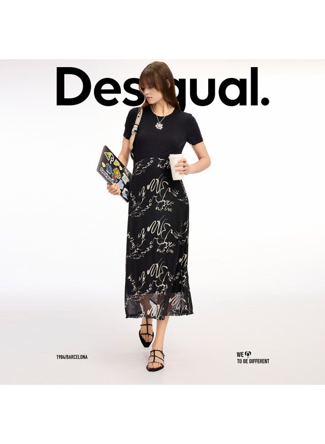 DESIGUAL spring-summer 2025 New Slim-fit Printed Mesh Paneled Dress - Image 5