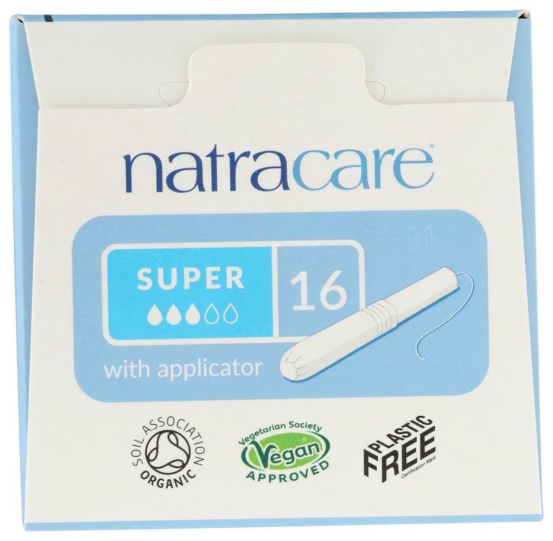 Natracare Organic Cotton Super Tampons with Cardboard Applicator, Plastic Free, Chlorine Free, Biodegradable & Compostable (1 Pack, 16 Tampons Total) - Image 1