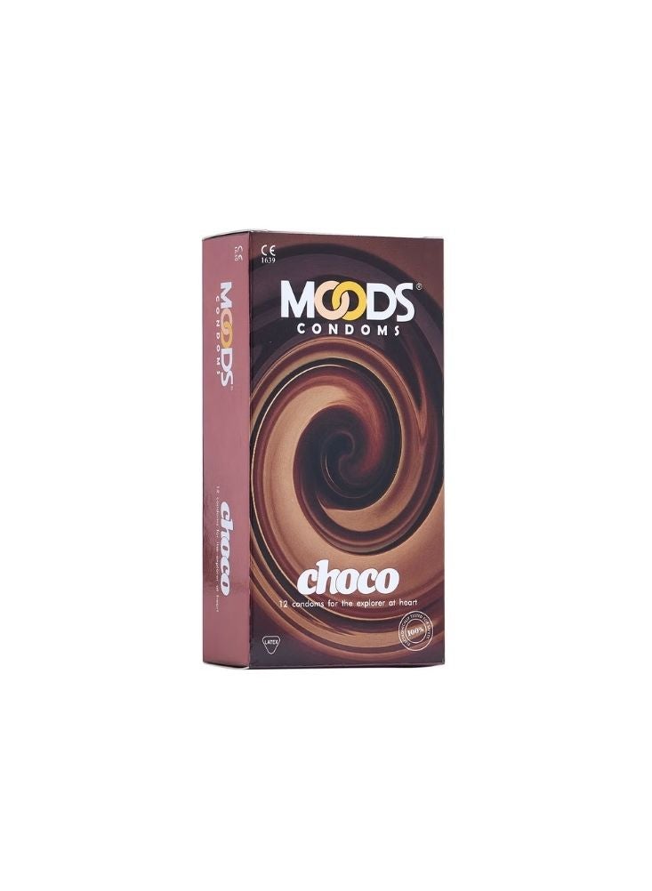 Moods Choco Flavoured Condoms – Smooth Chocolate Scented Latex 12 Pack - Image 1