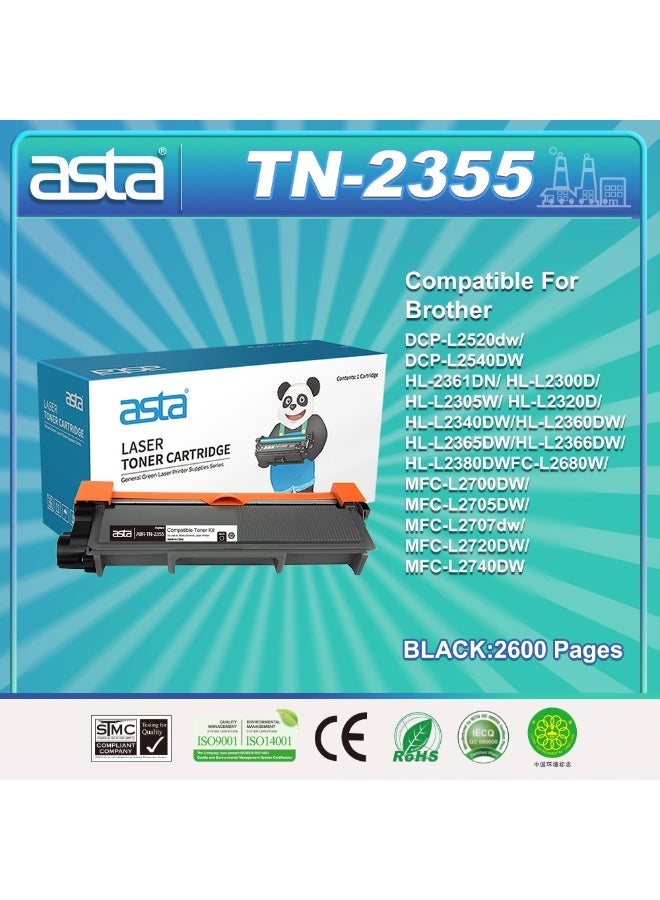 ASTA TN-2355 With Chip Toner Cartridge Compatible For Brother DCP-L2520dw DCP-L2540DW HL-2361DN HL-L2300D HL-L2305W HL-L2320D HL-L2340DW HL-L2360DW HL-L2365DW HL-L2366DW HL-L2380DW MFC-L2680W MFC-L2700DW MFC-L2705DW MFC-L2707dw MFC-L2720DW MFC-L2740DW Printer Crisp Text Quality Steady Page Output Clean Laser Printing - Image 1
