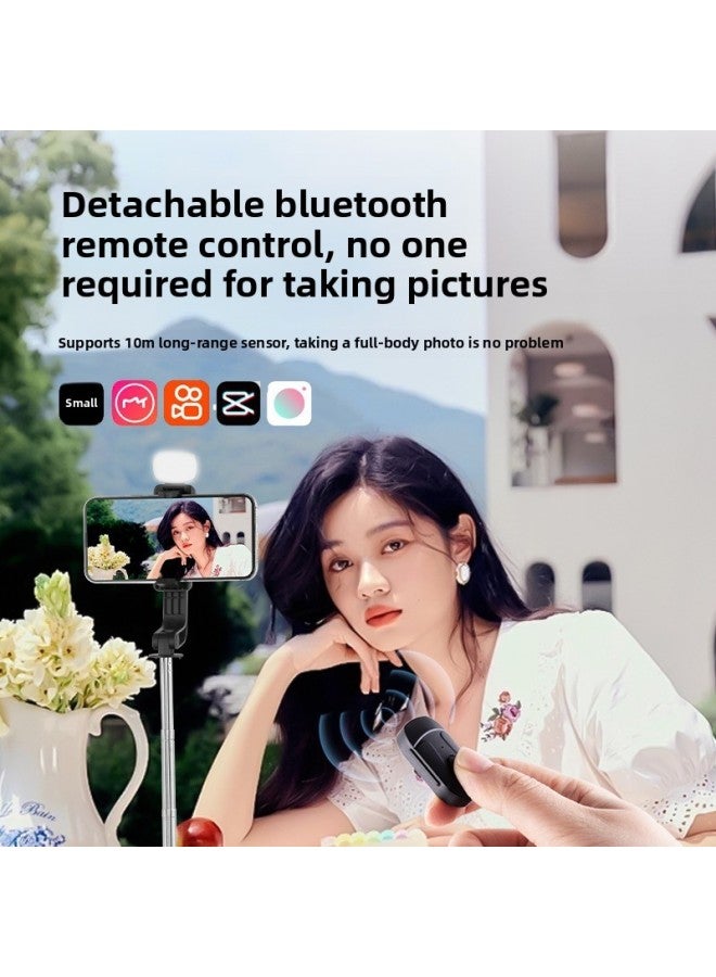 Stable One-Piece Selfie Stick With LED Light Adjustable Length Stand Bluetooth Tripod Portable Handheld Monopod For All Platforms-Specifications:1 M White With Double Lamp  - Image 3