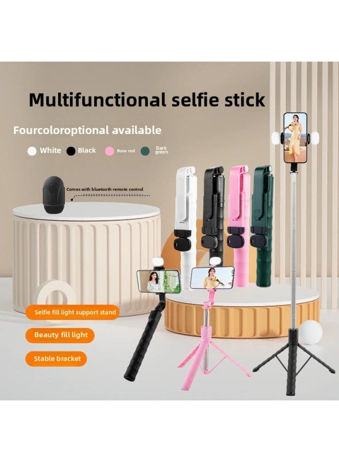 Stable One-Piece Selfie Stick With LED Light Adjustable Length Stand Bluetooth Tripod Portable Handheld Monopod For All Platforms-Specifications:1 M White With Double Lamp  - Image 2