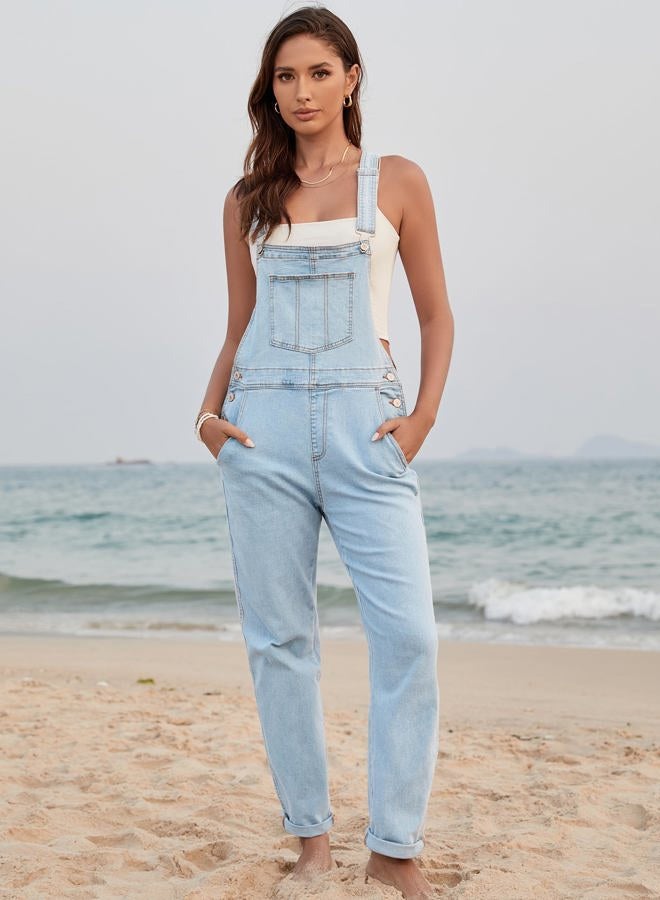 luvamia Women's Casual Adjustable Denim Bib Overalls Jeans Pants Fashion Loose Overall Jumpsuits Overalls for Women 2023 Powder Blue Size Medium, A2 Azure Glow, M - Image 4