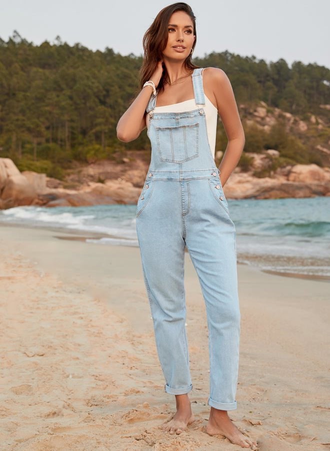 luvamia Women's Casual Adjustable Denim Bib Overalls Jeans Pants Fashion Loose Overall Jumpsuits Overalls for Women 2023 Powder Blue Size Medium, A2 Azure Glow, M - Image 3