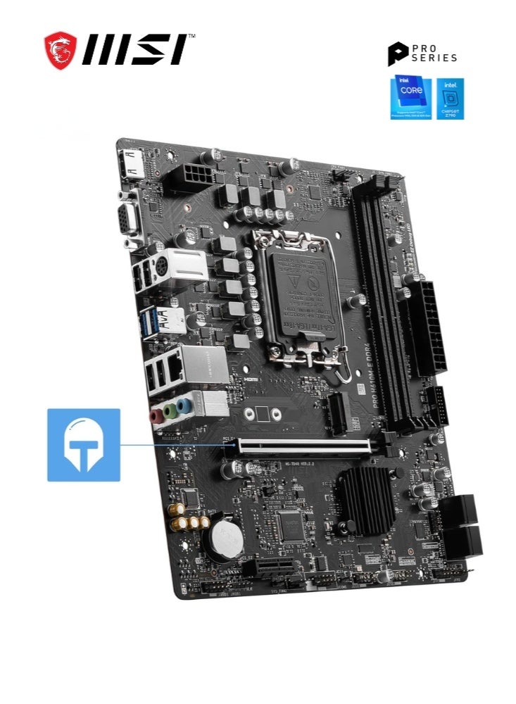 MSI PRO H610M-E DDR4 Motherboard | Micro-ATX - Supports Intel 12th Gen Core Processors, LGA 1700-2 x DIMMs 3200MHz | 1x PCIe 4.0 x16 slot, 1 x M.2 Gen3, USB 3.2 Gen1, 1G LAN, HDMI 1.4 & VGA | 911-7D48-062 - Image 5