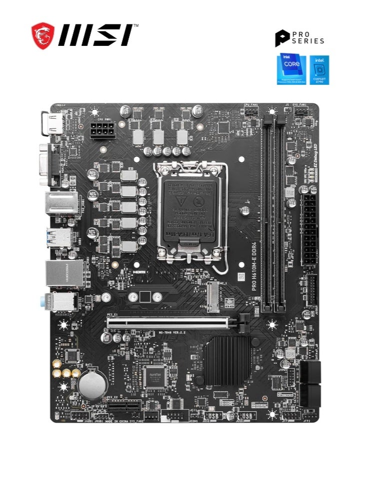MSI PRO H610M-E DDR4 Motherboard | Micro-ATX - Supports Intel 12th Gen Core Processors, LGA 1700-2 x DIMMs 3200MHz | 1x PCIe 4.0 x16 slot, 1 x M.2 Gen3, USB 3.2 Gen1, 1G LAN, HDMI 1.4 & VGA | 911-7D48-062 - Image 2