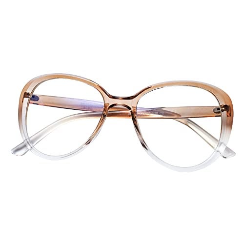 Peter Jones Brown Cateye Oversized Large Blue Light Blocking Computer/Gaming Glasses for Women/Girls (20389TBW) - Image 1
