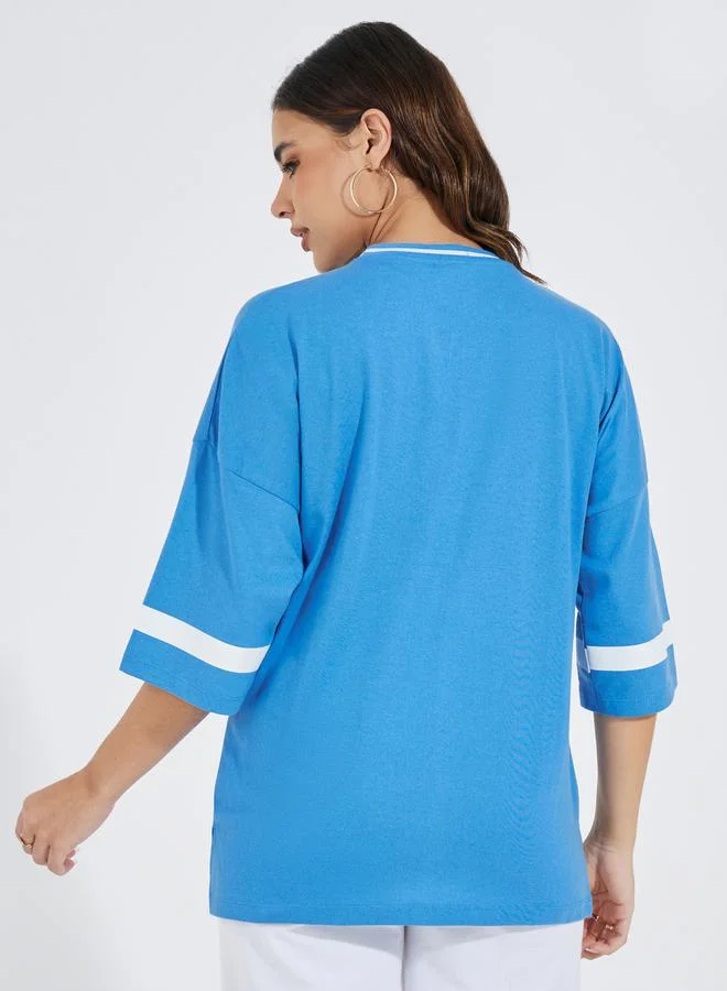 Styli Oversized Slogan Print T-Shirt with Exaggerated Sleeves