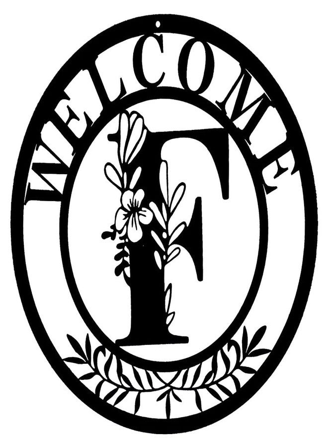 CCUUHJ Initial Welcome Sign Front Door Wreath, 12 Inch Metal Monogrammed Sign Farmhouse Porch Sign Wall Art Decor, Monogram Rustic Welcome Wreath for Indoor Outdoor (Letter F) - Image 1