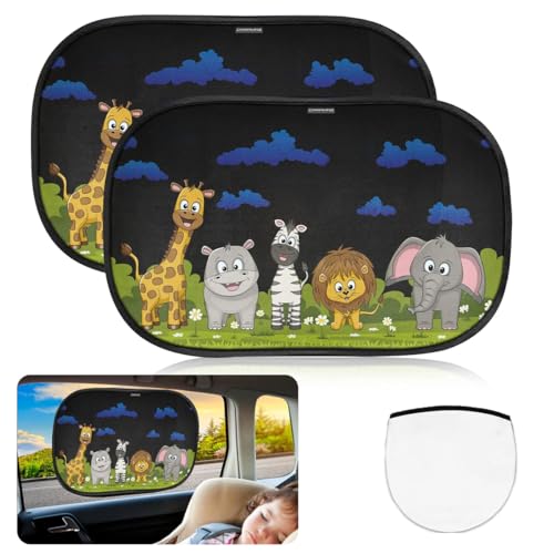 STHIRA® 2Pcs Sun Shades for Car UV Protection Car Window Sun Shade Protector with Cartoon Design, Universal Fit, Easy Installation, Storage Bag, 51x31cm - Image 1