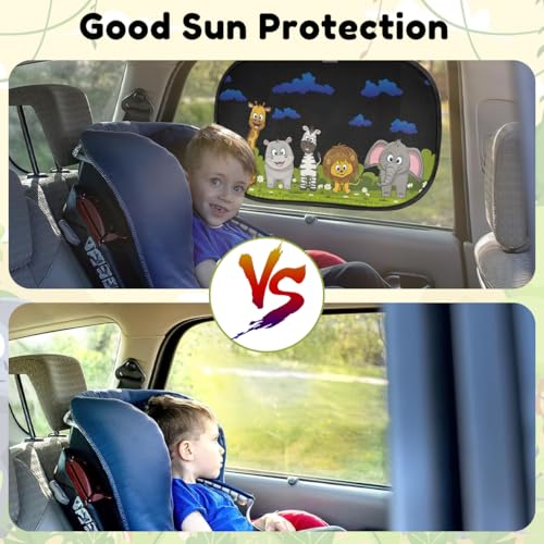 STHIRA® 2Pcs Sun Shades for Car UV Protection Car Window Sun Shade Protector with Cartoon Design, Universal Fit, Easy Installation, Storage Bag, 51x31cm - Image 5