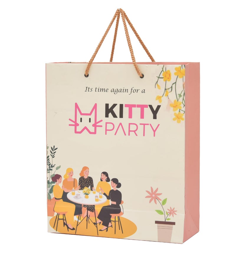 PPJ ® - Kitty Party (10 Pcs.) Paper Carry Bag, 10 Inch X 12 Inch X 4 Inch, Gift Bags, Multi Color Party, Pink - Image 1