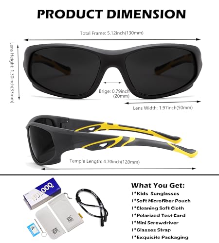 NULOOQ Kids Baseball Polarized Sunglasses – Unbreakable Flexible Youth Sports Sunglasses for Boys Girls Age 4-12 (Matte Gray Frame/Gray Lens) - Image 3