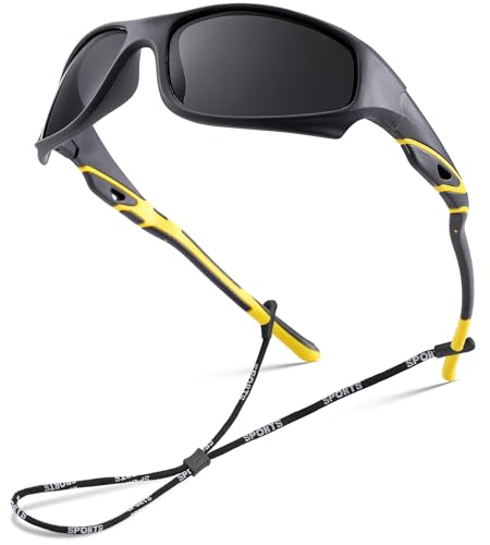 NULOOQ Kids Baseball Polarized Sunglasses – Unbreakable Flexible Youth Sports Sunglasses for Boys Girls Age 4-12 (Matte Gray Frame/Gray Lens) - Image 1