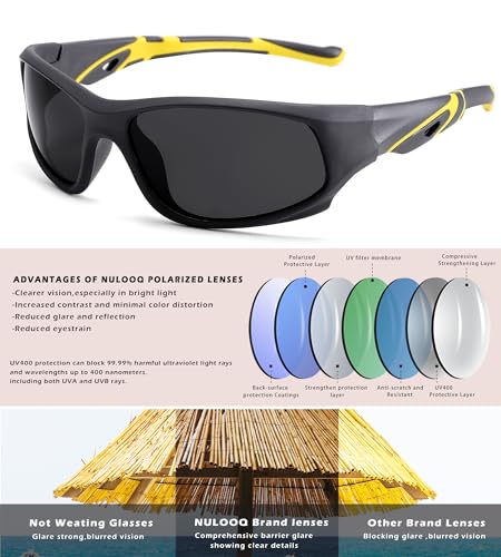 NULOOQ Kids Baseball Polarized Sunglasses – Unbreakable Flexible Youth Sports Sunglasses for Boys Girls Age 4-12 (Matte Gray Frame/Gray Lens) - Image 5