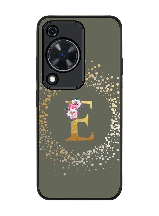 Stylizedd Rugged Black edge case for Huawei nova Y72 / Huawei Enjoy 70 4G,Slim fit Custom Monogram Initial Letter Floral Pattern Alphabet - E (Olive Green) - Image 1