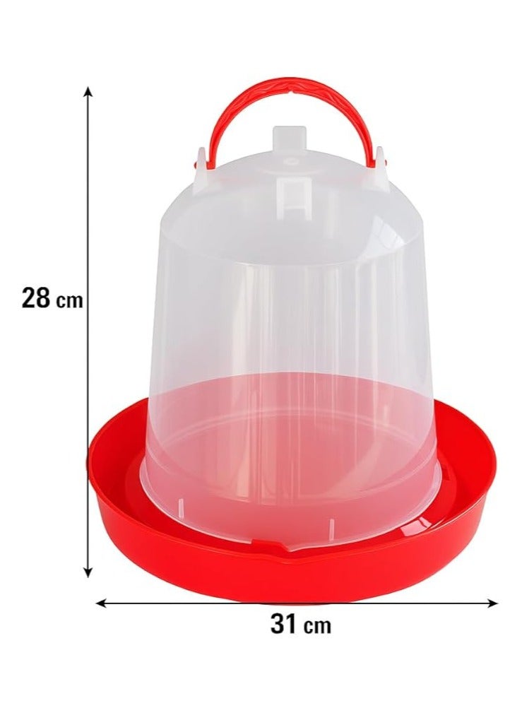 ماستر جولد سقاية طيور بلاستيك شفافة سعة 6 لتر مع قاعدة قوية | مناسبة للدجاج، البط، الحمام والطيور المنزلية | وعاء تغذية مع خزان ماء شفاف سهل التعبئة والتنظيف (أحمر, 6 لتر) - Image 3