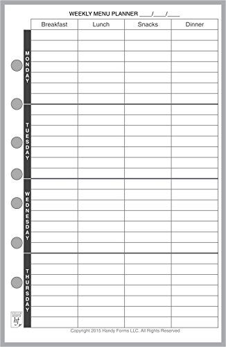 Handy Forms Classic Size Menu Planner and Shopping List, Sized and Punched with 7 Holes for 7-Ring Notebooks Such as Franklin, etc. (5.5" x 8.5") - Image 1