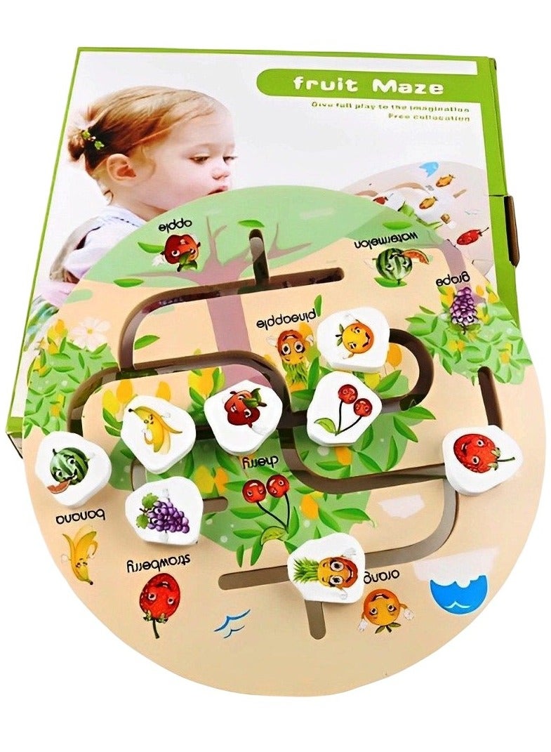 Pairing Maze & Assemble Cognitive Wooden Puzzles for Toddlers, Teacher Parents Early Learning Support Tools, Montessori Motor & Sensory Skill Development Shape Matching Toys (Fruit Maze Pattern)  - Image 1