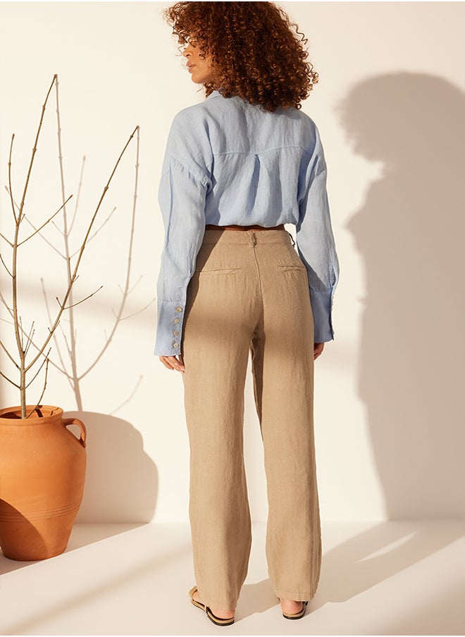 trendyol - Mink 100% Linen High Waist Wide Leg Trousers TWOSS24JE00246 - Image 1