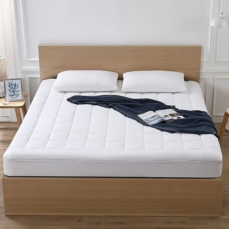 Queen Size Mattress Topper Light Gray Quilted Cooling Deep Pocket Breathable Fitted Pad - Image 1