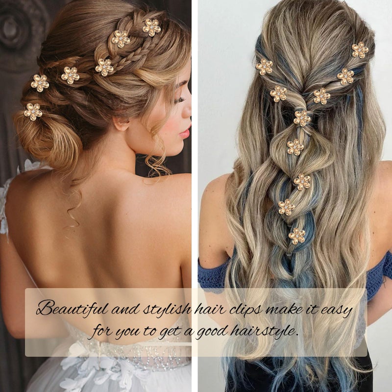 YISSION 20 Pcs Mini Rhinestone Hair Clips Cute Flower Hair Clips Decorative Hair Pins Wedding Bridal Flower Hair Accessories for Girls Women (Champagne) - Image 2