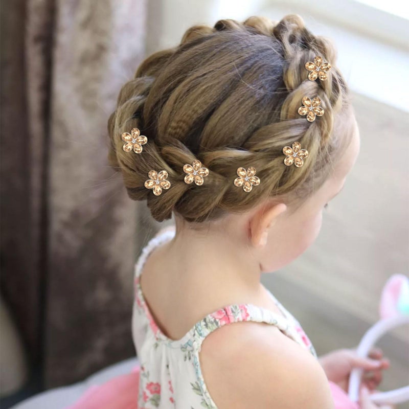 YISSION 20 Pcs Mini Rhinestone Hair Clips Cute Flower Hair Clips Decorative Hair Pins Wedding Bridal Flower Hair Accessories for Girls Women (Champagne) - Image 5