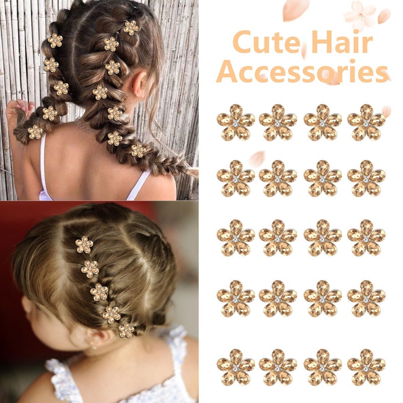 YISSION 20 Pcs Mini Rhinestone Hair Clips Cute Flower Hair Clips Decorative Hair Pins Wedding Bridal Flower Hair Accessories for Girls Women (Champagne) - Image 3