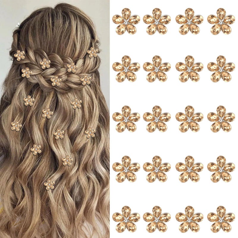 YISSION 20 Pcs Mini Rhinestone Hair Clips Cute Flower Hair Clips Decorative Hair Pins Wedding Bridal Flower Hair Accessories for Girls Women (Champagne) - Image 1