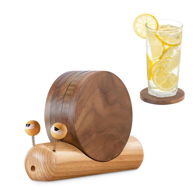 Yangbaga Wooden Coasters for Drinks-Natural Acacia Wood Drink Coaster with Magnetic for Coffee Table,Fun Cute Coasters with Holder for Modern Home Decor-Set of 5 - Image 1
