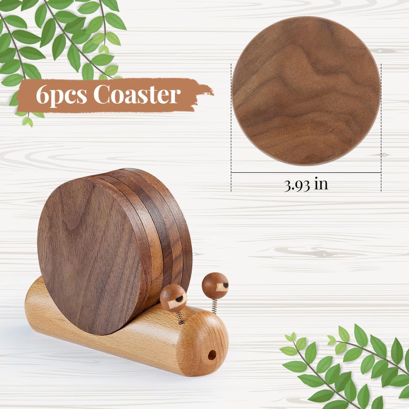 Yangbaga Wooden Coasters for Drinks-Natural Acacia Wood Drink Coaster with Magnetic for Coffee Table,Fun Cute Coasters with Holder for Modern Home Decor-Set of 5 - Image 2