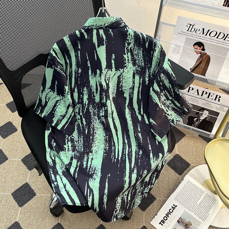 C01 Four-Sided Bullet Shirt Ruffian Handsome Printed Short Sleeve Men'S Summer Ice Silk T-Shirt Men'S Ins Korean-Style Southern Oil Niche - Image 3
