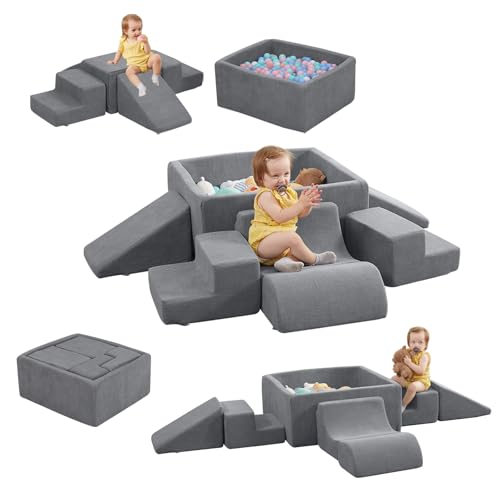 STAOLENE Soft Foam Climbing Blocks with Ball Pit 6PCS Grey Indoor Climbing Toys for Toddler Climb and Crawl Activity Play Set Play Gym for Child Development Balls not Included - Image 1