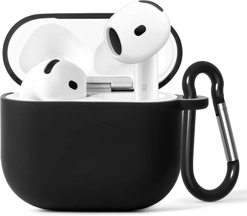 Geekria Silicone Case Cover Compatible with Apple AirPods 4 True Wireless Earbuds, Protective Earphones Skin Cover with Keychain Hook, Charging Port Accessible (Black) - Image 2