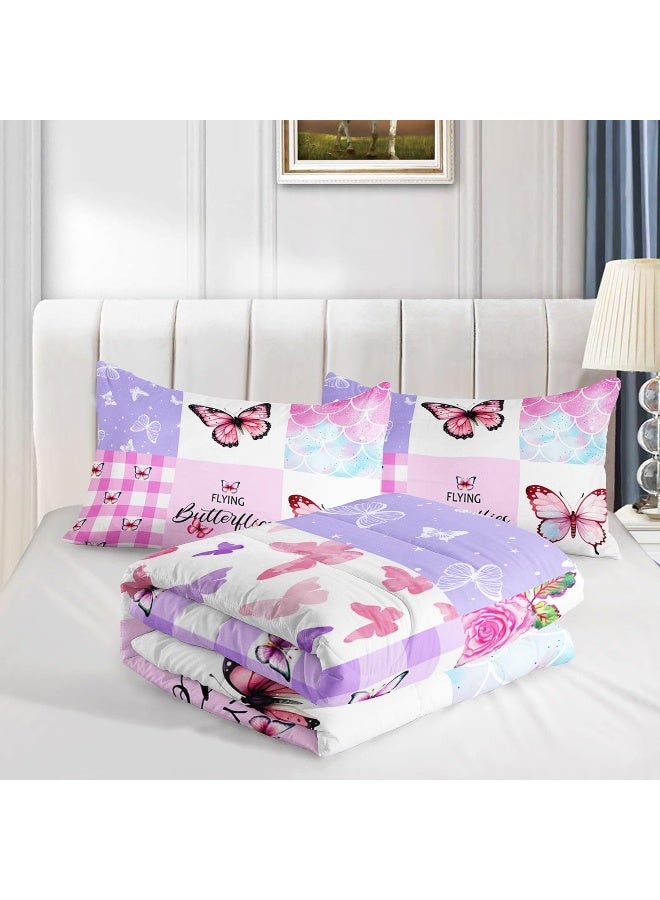 Datura home Kids Comforter Set Mermaid Scale Butterfly Printed Pattern Bedding Set with 1 Comforter and 2 Pillowcases for Girls Boys Bedroom All Season  - Image 4