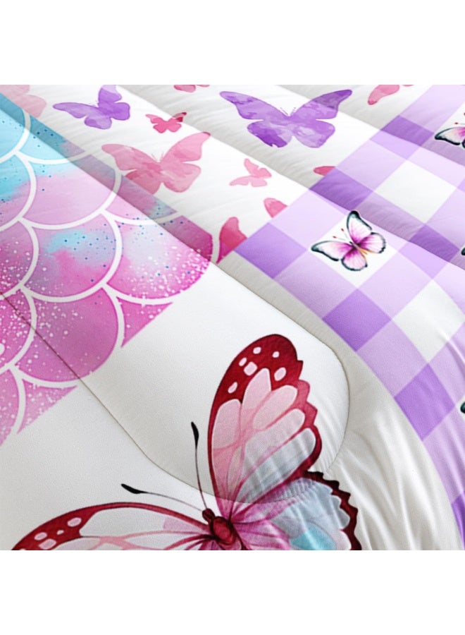 Datura home Kids Comforter Set Mermaid Scale Butterfly Printed Pattern Bedding Set with 1 Comforter and 2 Pillowcases for Girls Boys Bedroom All Season  - Image 5