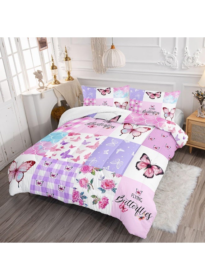 Datura home Kids Comforter Set Mermaid Scale Butterfly Printed Pattern Bedding Set with 1 Comforter and 2 Pillowcases for Girls Boys Bedroom All Season  - Image 3