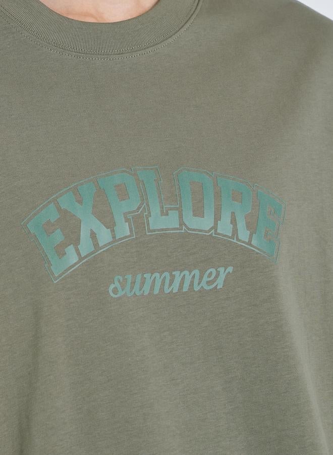 Take Two Green Text Print Oversized Cotton T-Shirt - Image 4
