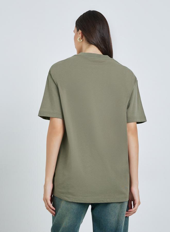 Take Two Green Text Print Oversized Cotton T-Shirt - Image 5