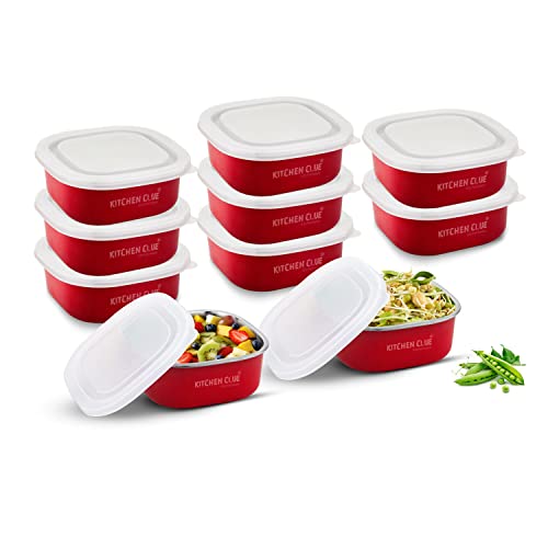 KITCHEN CLUE Microwave Safe Stainless Steel Tiffin Box/Lunch containers - Pack of 10 Pcs, 350 ML Each - Airtight & Leak-Proof Lids - Easy to Carry - Easy to Re-Heat in Minutes - Lunch Box for Office - Image 1
