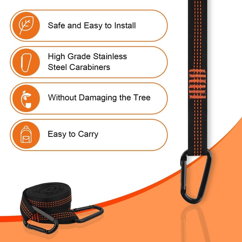 لاما 2 Pack Hammock Straps, [3m x 2.5cm] Camping Hammock Straps Hammock Accessories Hanging Straps with 2 Hook Carabiners and 1 Carrying Bag (Orange) أحزمة الأرجوحة المزدوجة، [3م × 2.5سم] أحزمة الأرجوحة للتخييم، ملحقات الأرجوحة، أحزمة التعليق مع 2 كاربينير خطاف وحقيبة حمل واحد�� (برتقالي) - Image 3