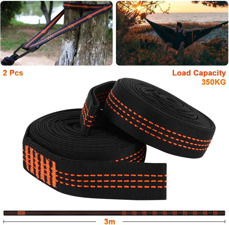 لاما 2 Pack Hammock Straps, [3m x 2.5cm] Camping Hammock Straps Hammock Accessories Hanging Straps with 2 Hook Carabiners and 1 Carrying Bag (Orange) أحزمة الأرجوحة المزدوجة، [3م × 2.5سم] أحزمة الأرجوحة للتخييم، ملحقات الأرجوحة، أحزمة التعليق مع 2 كاربينير خطاف وحقيبة حمل واحد�� (برتقالي) - Image 2