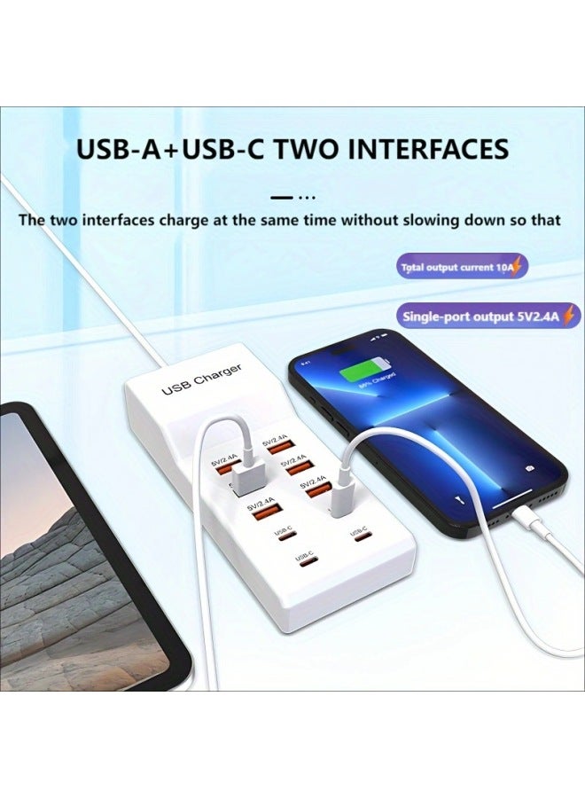 50W Multi-port Charger Mobile Phone Tablet Headset Speaker USB Multi-port Socket Charger-Color:Black - Image 4