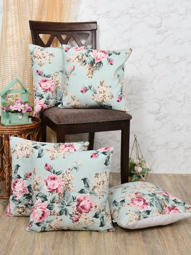 Clasiko Premium Duck Cotton Decorative Throw Cushion Covers for Sofa Living Room ; Set of 5; 22x22 Inches; Floral Embrace - Image 1
